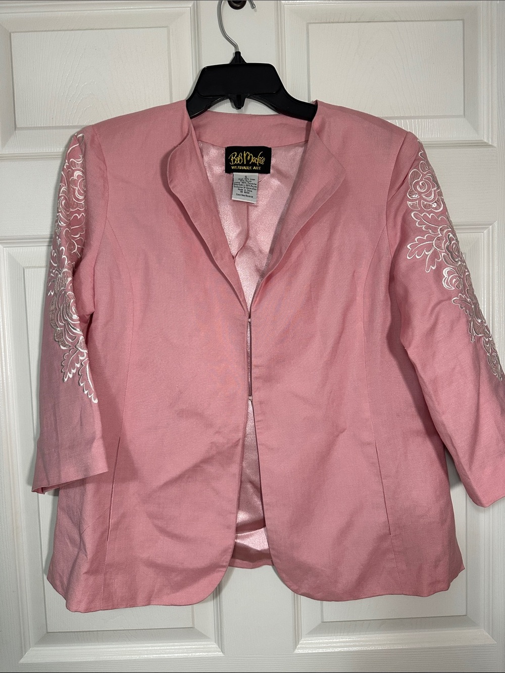 Bob Mackie Pink Embroidered Sleeve Blazer